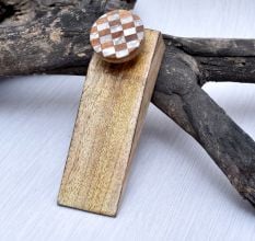 Brown & White Check Pattern Ceramic Wooden Door Stopper